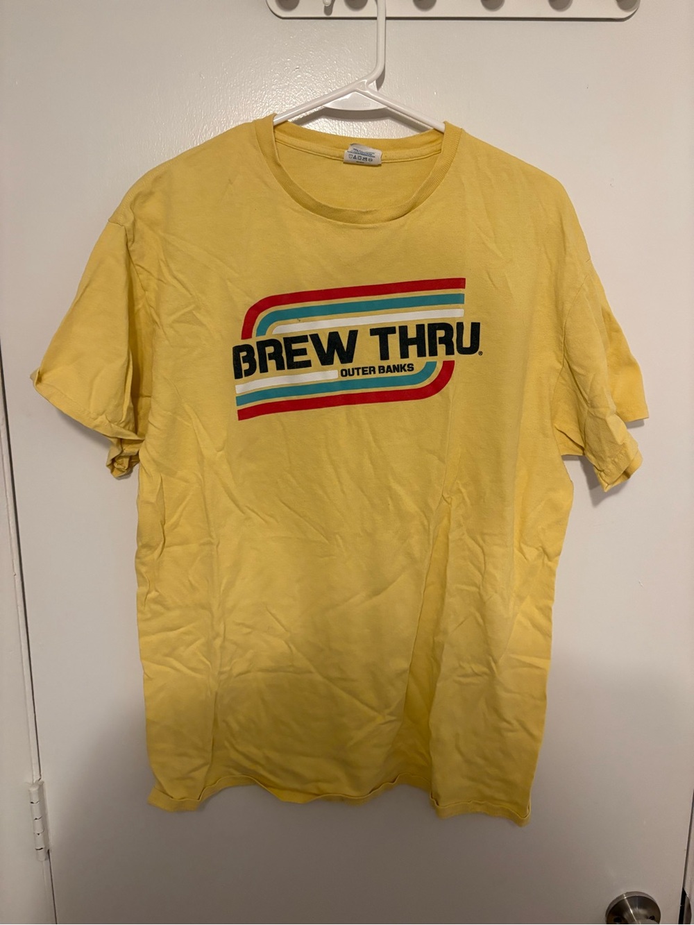Vintage BREW THRU Outer Banks Yellow Graphic Tee